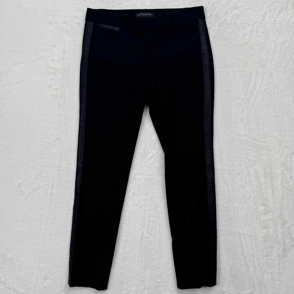 Banana Republic Pants Womens 2P Black Sloan Tuxedo Stripe Faux Leather Trim Slim